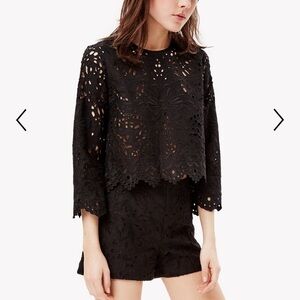 Theory Black Linen Cotton Eyelet Embroidered Top Blouse M